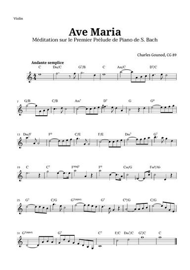 Ave Maria by Gounod for Violin with Chords