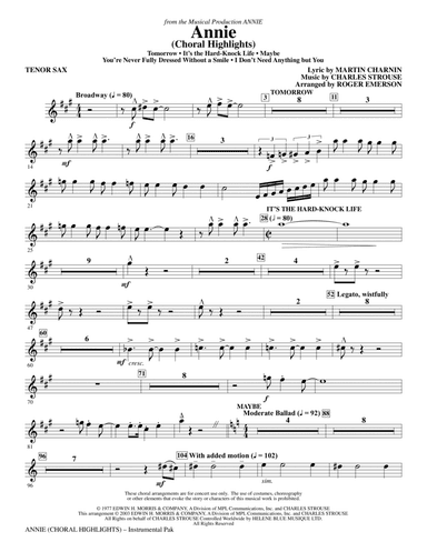Annie (Choral Highlights) (arr. Roger Emerson) - Bb Tenor Sax