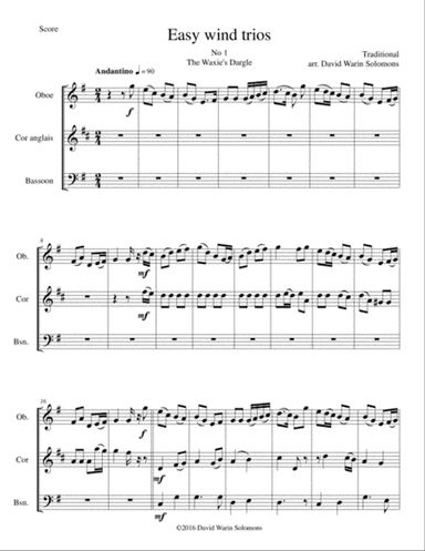 The Waxie's Dargle (The girl I left behind me) for double-reed trio (oboe, cor anglais, bassoon)