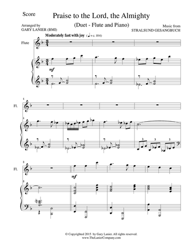 PRAISE TO THE LORD, THE ALMIGHTY (Duet – Flute and Piano/Score and Parts)