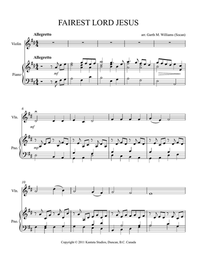 Fairest Lord Jesus for Violin and Piano