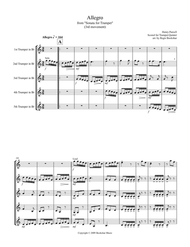 Allegro (from "Sonata for Trumpet") (Bb) (Trumpet Quintet)