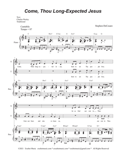 Come, Thou Long-Expected Jesus (2-part choir - (Soprano and Tenor)