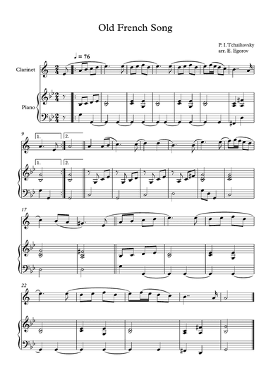 Old French Song, Peter Ilyich Tchaikovsky, For Clarinet & Piano