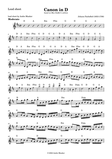 Johann Pachelbel - Canon in D - lead sheet