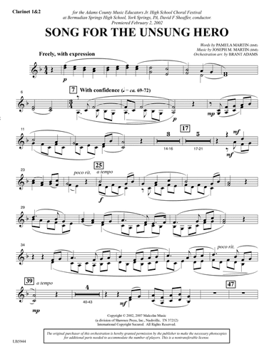 Song for the Unsung Hero - Bb Clarinet 1 & 2