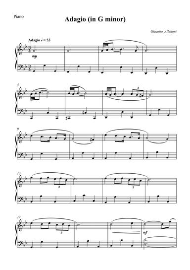 Adagio (in G minor) For Piano