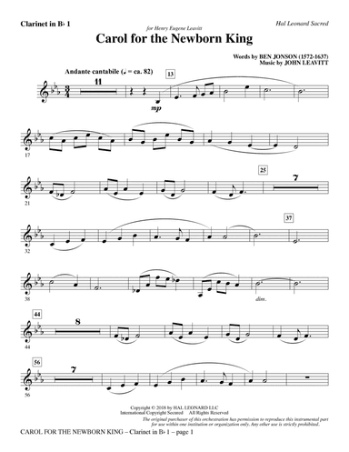 Carol For The Newborn King - Bb Clarinet 1