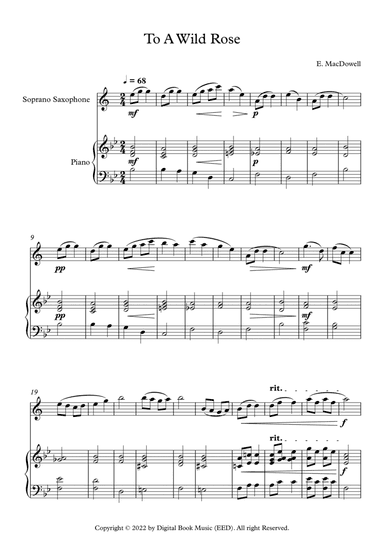 To A Wild Rose - Edward MacDowell (Soprano Sax + Piano)