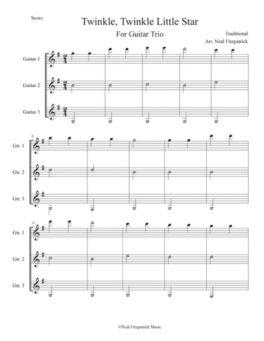 Twinkle, Twinkle Little Star For Guitar Trio