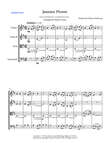 JASMINE FLOWER - Traditional Chinese Folk Song, String Quartet, Intermediate Level of 2 violins, vio
