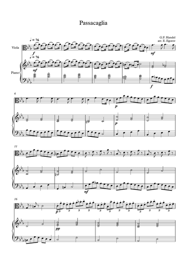 Passacaglia, Handel-Halvorsen, For Viola & Piano