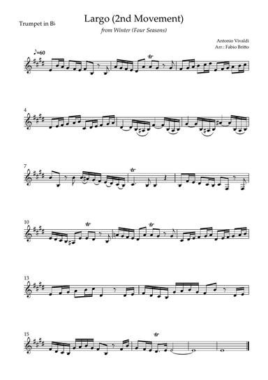 Largo from Winter (Antonio Vivaldi) for Trumpet in Bb Solo