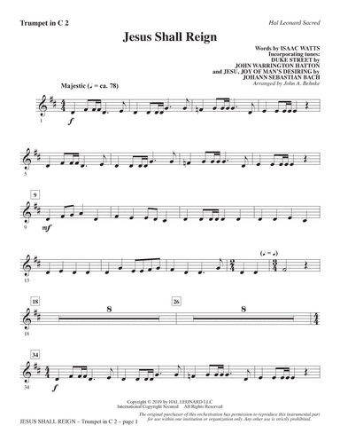 Jesus Shall Reign (arr. John A. Behnke) - C Trumpet 2
