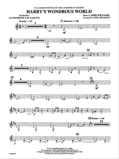 Harry's Wondrous World (from Harry Potter and the Chamber of Secrets): (wp) 3rd B-flat Trombone T.C.
