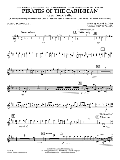 Pirates Of The Caribbean (Symphonic Suite) (arr. John Wasson) - Eb Alto Saxophone 1
