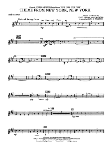 New York, New York, Theme from: 1st B-flat Trumpet