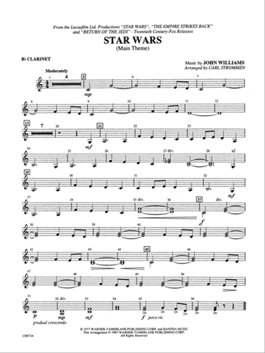Star Wars Main Theme: 1st B-flat Clarinet