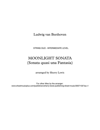 MOONLIGHT SONATA (Sonata quasi una Fantasia), Beethoven, String Duo, Intermediate Level for violin a