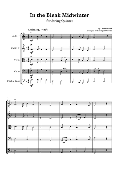 In the Bleak Midwinter (String Quintet) - Beginner Level