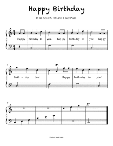 Happy Birthday For Level 1 Piano with lyrics