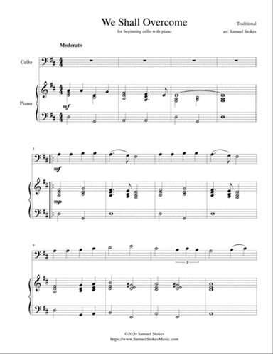 We Shall Overcome - for beginning cello with optional piano accompaniment