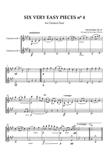 Six Very Easy Pieces nÂș 4 (Andantino) - Clarinet Duet