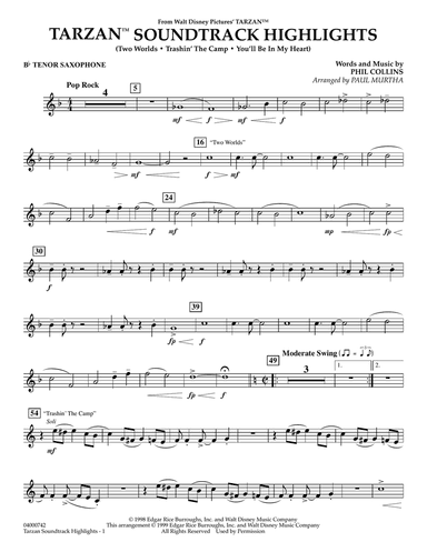 Tarzan Soundtrack Highlights (from Disney's Tarzan) (arr. Paul Murtha) - Bb Tenor Saxophone