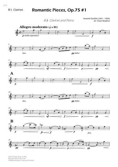 Romantic Pieces, Op.75 (1st mov.) - Bb Clarinet and Piano (Individual Parts)