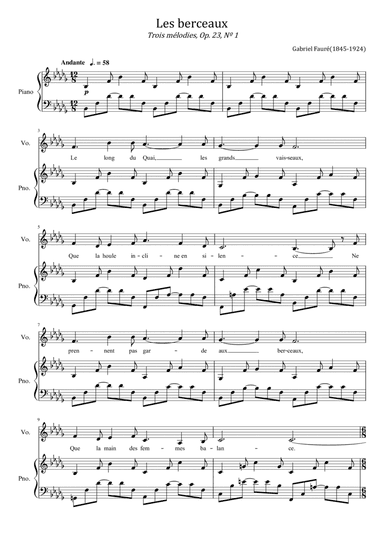 Gabriel Fauré - 3 Songs, Op.23 No.1 Les Berceaux - For Voice and Piano Original