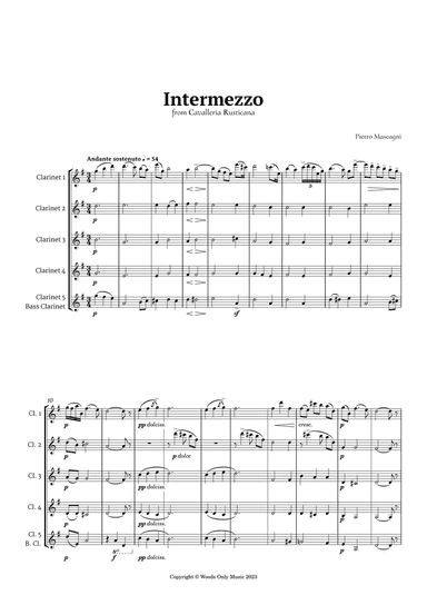Intermezzo from Cavalleria Rusticana by Mascagni for Clarinet Quintet