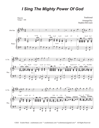 I Sing The Mighty Power Of God (Alto Saxophone - Piano accompaniment)