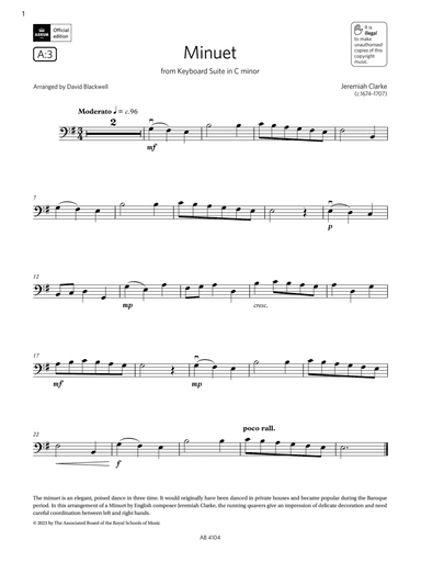 Minuet (Grade 1, A3, from the ABRSM Cello Syllabus from 2024)