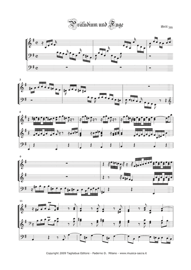 PRELUDE AND FUGUE IN C MINOR - BWV 533 - For Organ 3 Staff