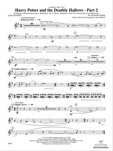 Harry Potter and the Deathly Hallows, Part 2, Symphonic Suite from: 1st B-flat Trumpet