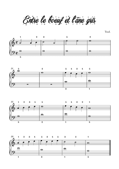 Entre le bœuf et l'âne gris - Traditional French Christmas Song (Easy/Beginner Piano - with fingerin