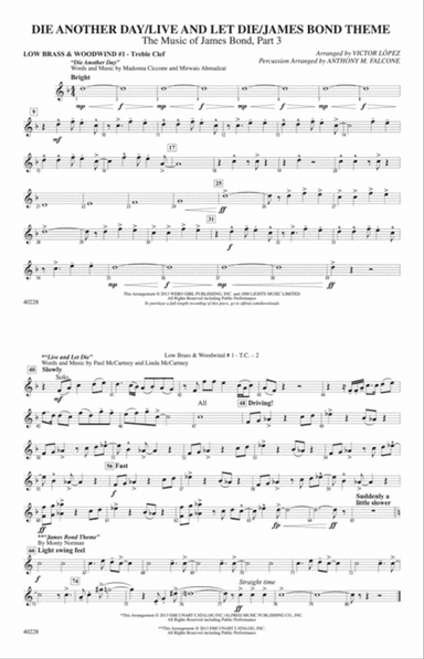 Die Another Day / Live and Let Die / James Bond Theme: Low Brass & Woodwinds #1 - Treble Clef