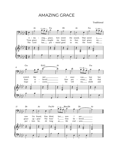AMAZING GRACE - for piano and baritone in Ab major with chords
