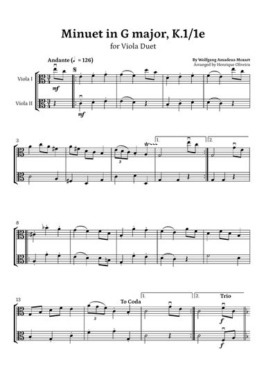Minuet in G major, K.1/1e (Viola Duet) - W. A. Mozart