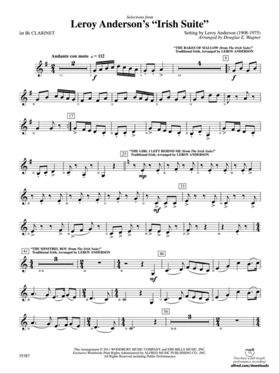 Leroy Anderson’s Irish Suite, Selections from: 1st B-flat Clarinet