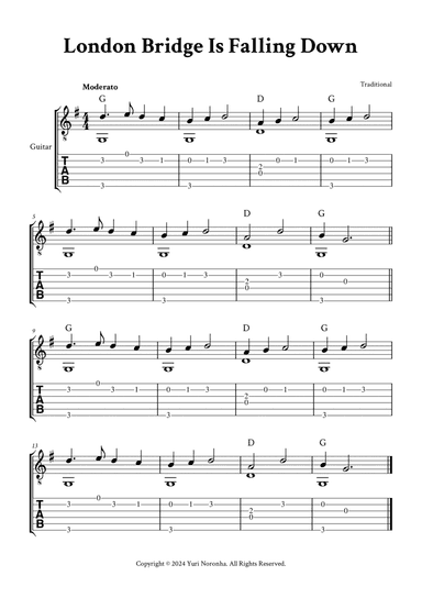 London Bridge Is Falling Down - Easy Fingerstyle Guitar (with TAB, Chords)
