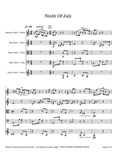 Ninth of July by Nazareth for String Quartet in Schools