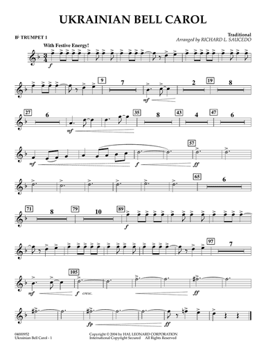 Ukrainian Bell Carol (arr. Richard L. Saucedo) - Bb Trumpet 1