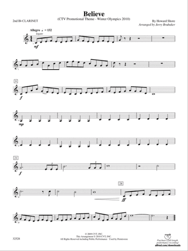 Believe (Winter Olympics 2010): 2nd B-flat Clarinet