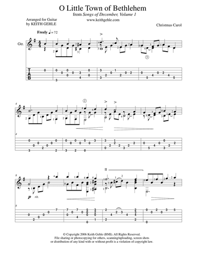 O Little Town of Bethlehem for solo classical fingerstyle guitar (+TAB)