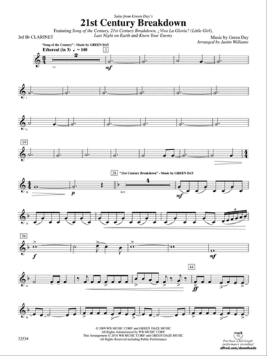 21st Century Breakdown, Suite from Green Day's: 3rd B-flat Clarinet