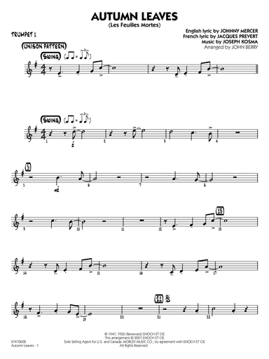 Autumn Leaves (arr. John Berry) - Trumpet 1