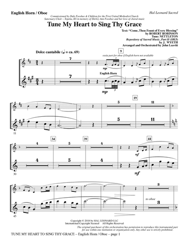Tune My Heart to Sing Thy Grace (arr. John Leavitt) - English Horn/Oboe