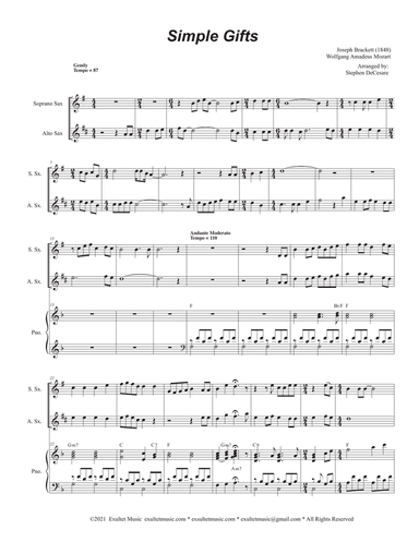 Simple Gifts (Duet for Soprano and Alto Saxophone)
