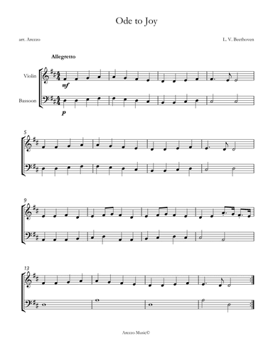 ode to joy violin and bassoon sheet music by arezzo